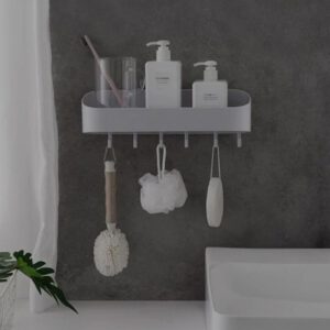 PLASTIC WALL MOUNTED STORAGE ORGANISER TRAY WITH 6 HOOK